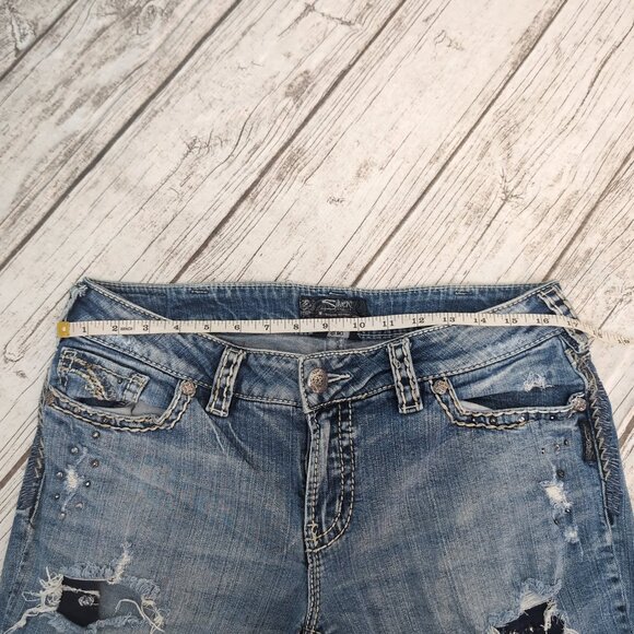 Silver Jeans Co. Suki Flap Slim Distressed Blue Denim Jeans – Women’s W33 L31 - Picture 7 of 14